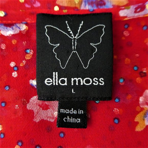 Silk Ella Moss Dress Pure Silk Sheer Lurex Floral Red L - Picture 7 of 10